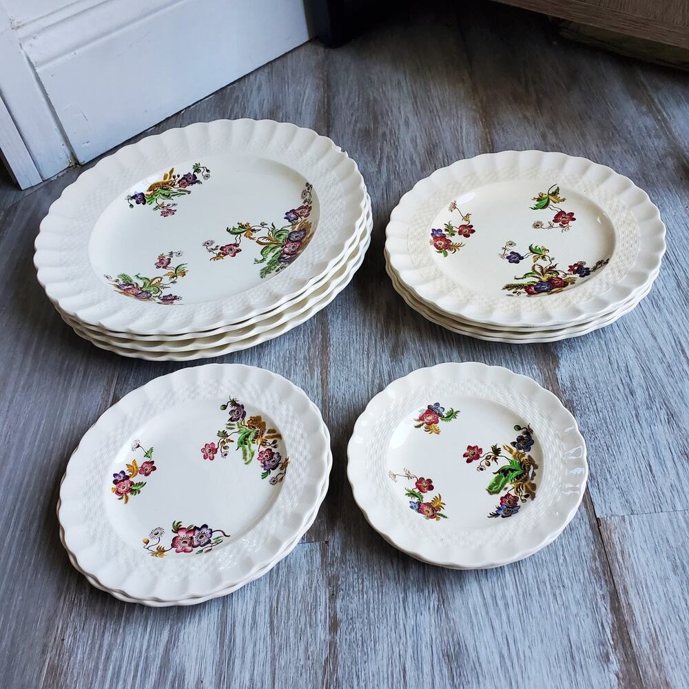 Vintage Copeland Spode Wicker Lane Plates Set 12 Pcs Made in England